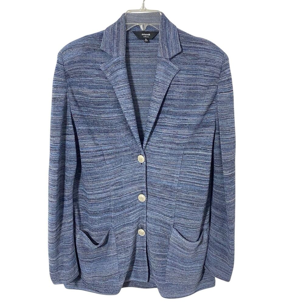 Misook Jacket XL Vintage Blue Black space dye acrylic sweater knit Blazer